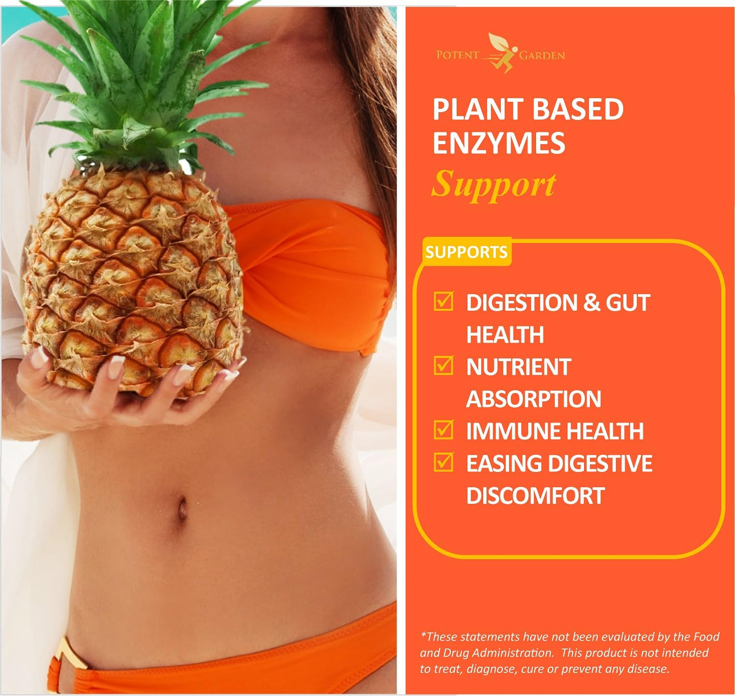 Potent Garden Digestive Enzymes -18 Plant Based Enzymes with amylase lipase bromelain Protease lactase & Other Enzymes - One Pre Meal Pill Supports Healthy