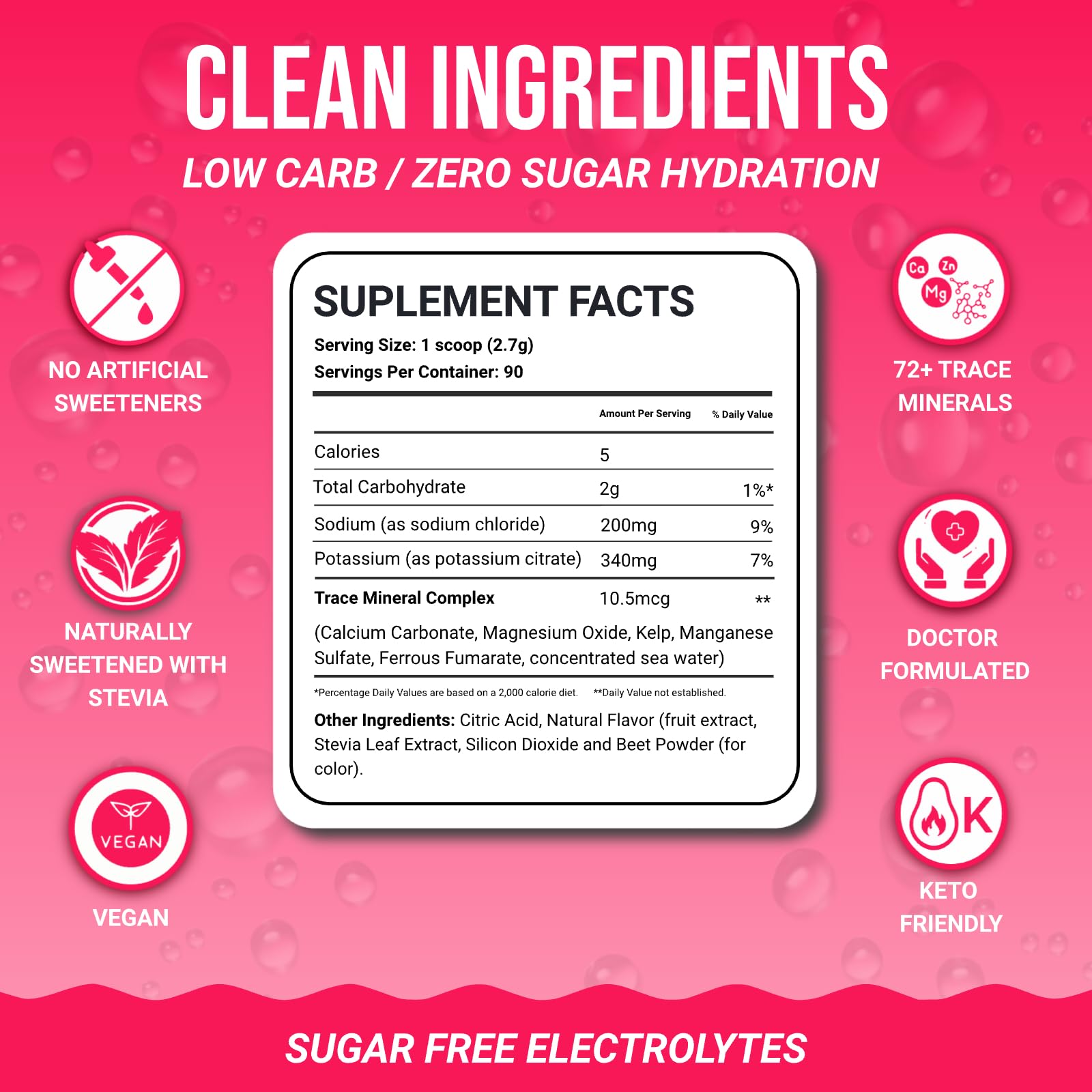 Dr. Price’s Electrolytes Powder Bulk – Raspberry, 90 Servings | Sugar Free Hydration Drink Mix with 72+ Trace Minerals, Manganese | Keto Electrolytes