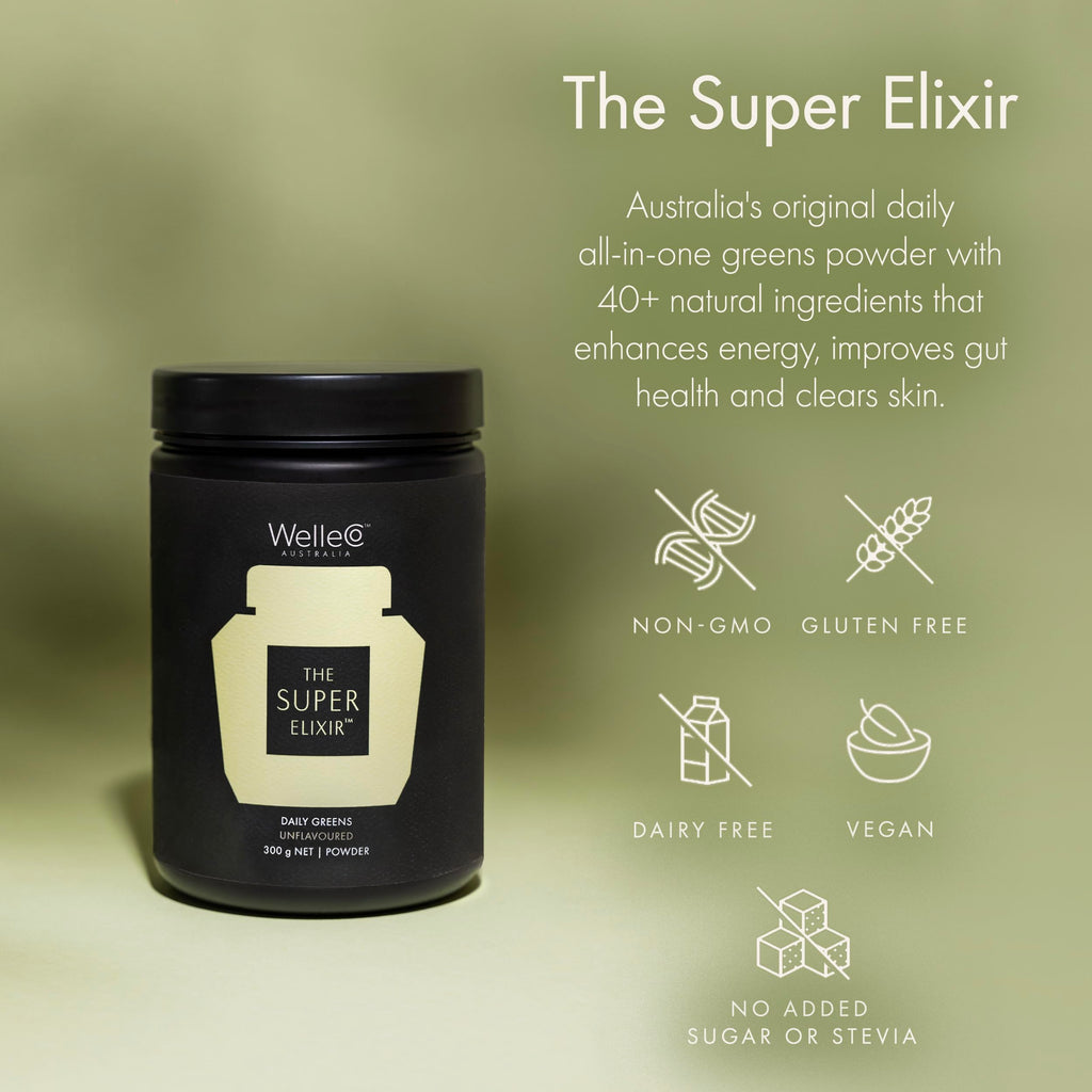 WelleCo The Super Elixir, Daily Greens Powder with Probiotics, Superfoods & Whole Foods, Unflavored Drink Mix for Gut Health, Immunity, Energy, Skin & Hair, 10.5oz Jar WelleCoBuy Supplements Australia