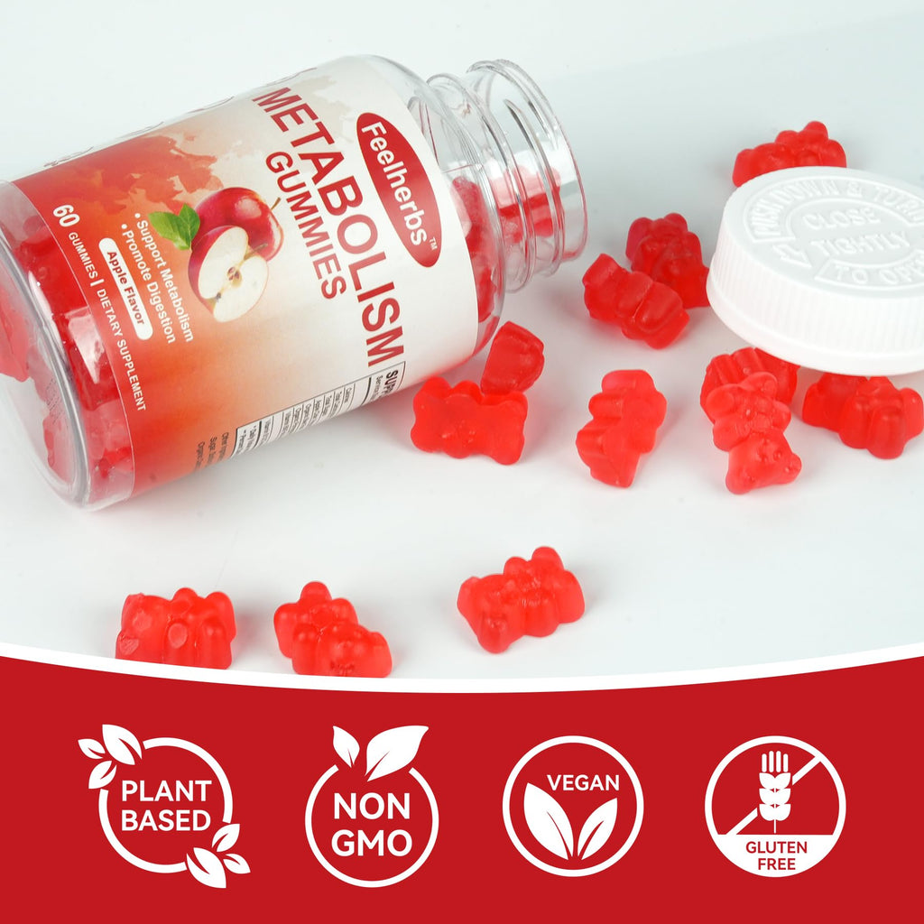 Feelherbs Metabolism Gummies for Women and Men Digestion & Energy, 60 Count Apple Cider Vinegar Gummies with Vitamin B12 & Beet Root, Chewable Keto ACV Vitamin for Metabolism & Detox Cleanse Feelherbs buy supplements Au