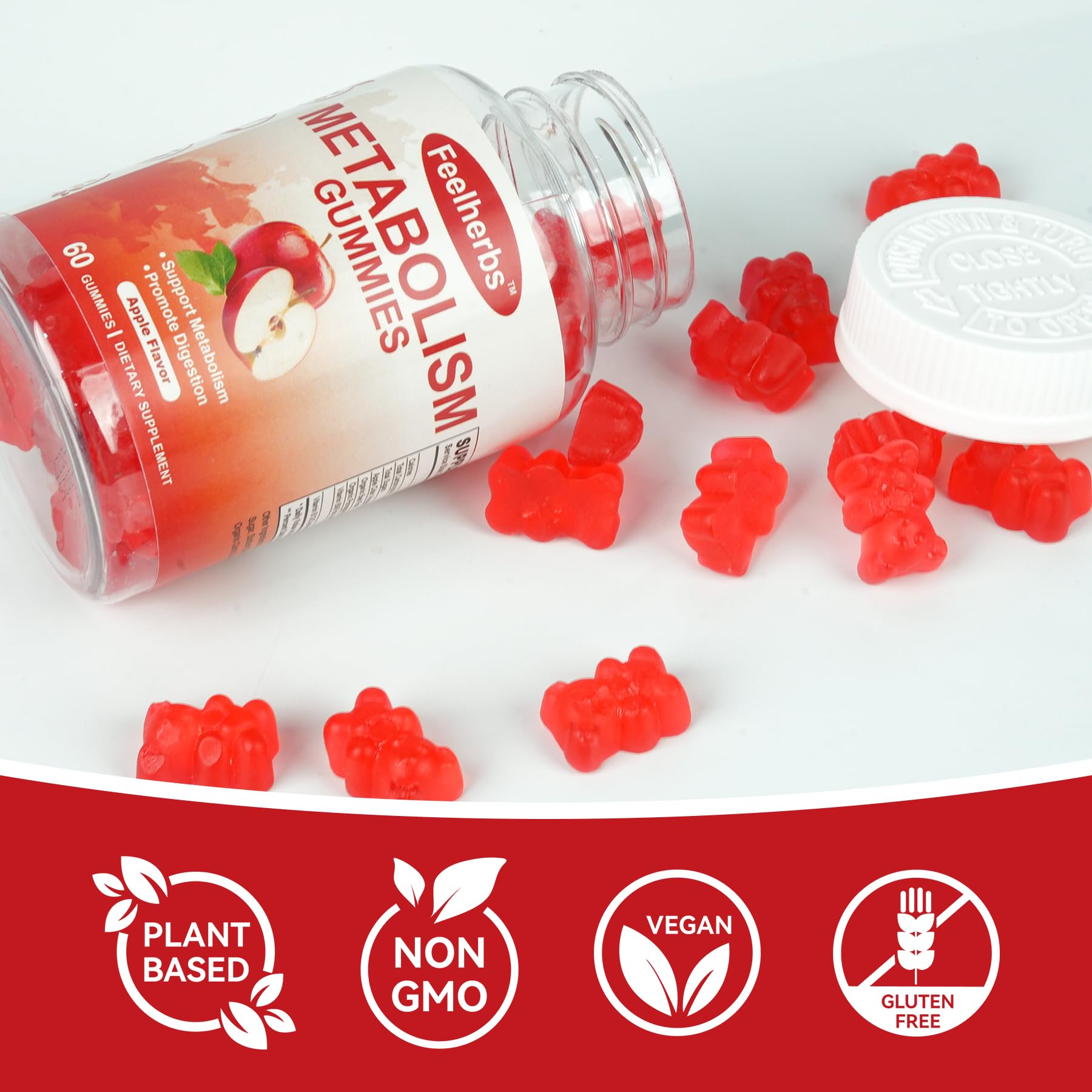 Feelherbs Metabolism Gummies for Women and Men Digestion & Energy, 60 Count Apple Cider Vinegar Gummies with Vitamin B12 & Beet Root, Chewable Keto ACV Vitamin for Metabolism & Detox Cleanse Feelherbs buy supplements Au
