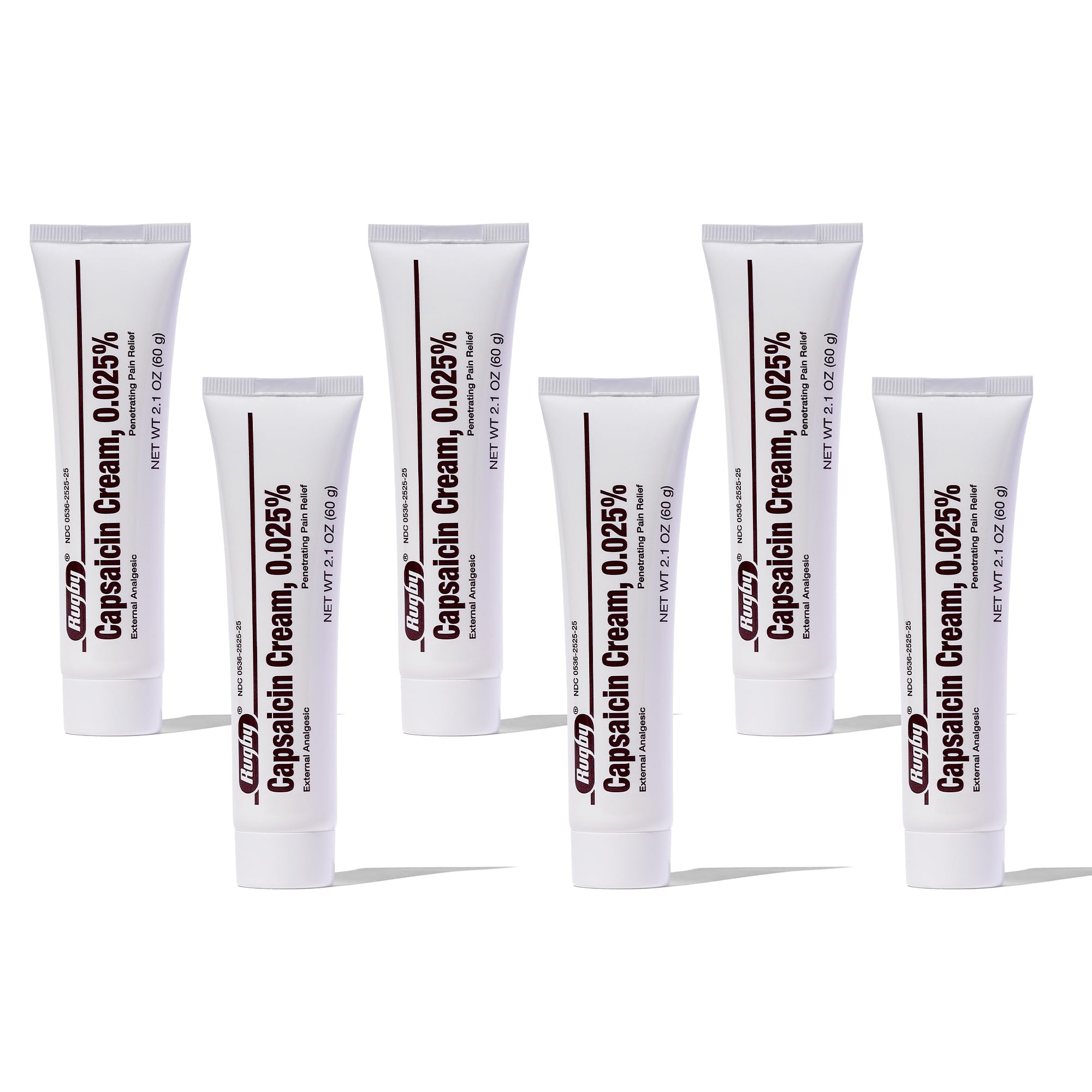 Rugby Capsaicin 0.025% Cream for Penetrating Pain Relief - 2.1 Oz (60g) (6 Pack) RUGBY LABORATORIESBuy Supplements Australia
