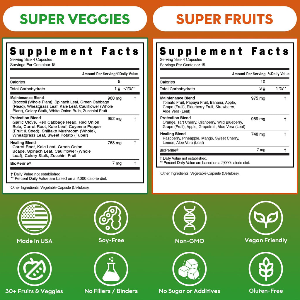 Fruits and Veggies Supplement (60 Day Supply) Powerfull Blend of 39 Whole Fruits and Veggies, Fills Nutritional Gaps, Get Energy, Well-being. USA Made Non-GMO/Vegan/Gluten Free. Packaging May Vary ROOTIE buy supplements Au