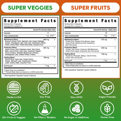 Fruits and Veggies Supplement (60 Day Supply) Powerfull Blend of 39 Whole Fruits and Veggies, Fills Nutritional Gaps, Get Energy, Well-being. USA Made Non-GMO/Vegan/Gluten Free. Packaging May Vary ROOTIE buy supplements Au