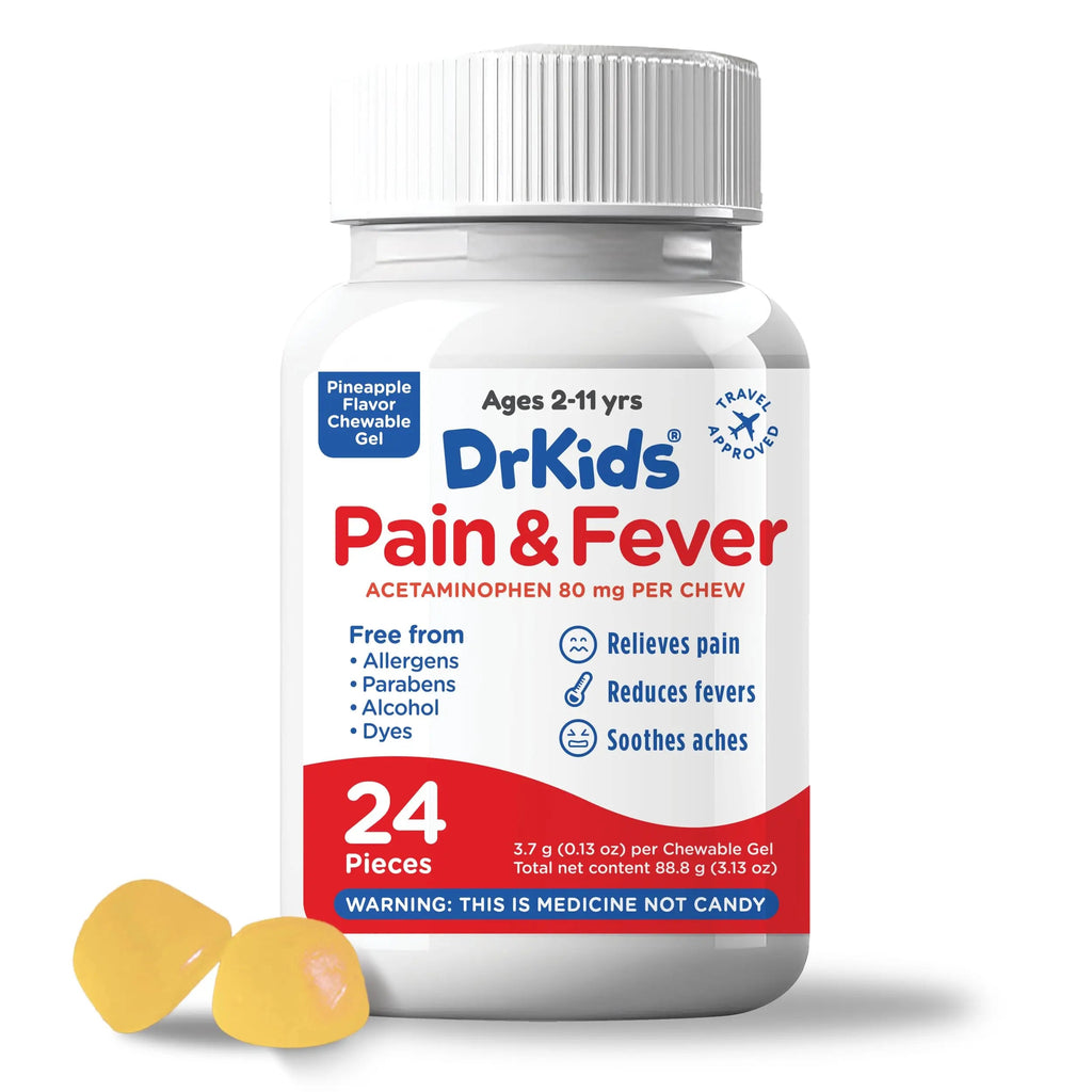 Dr. Kids Children’s Pain and Fever Chewable Gels – Pain Relief and Fever Reducer for Kids Ages 2–11, 80 mg Chewable Acetaminophen for Headache, Sore Throat, Cold & Flu, Pineapple Flavor, 24 Count Dr. KidsBuy Supplements Australia