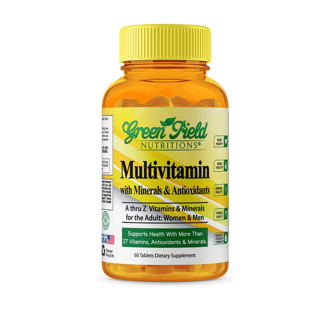 Greenfield Nutritions Halal Multivitamins for Women and Men - 60 Gelatin Free Multivitamin Tablets with 27+ Vitamin Minerals, A, B12, C, D3, Iron and Zinc GREEN FIELD NUTRITIONS