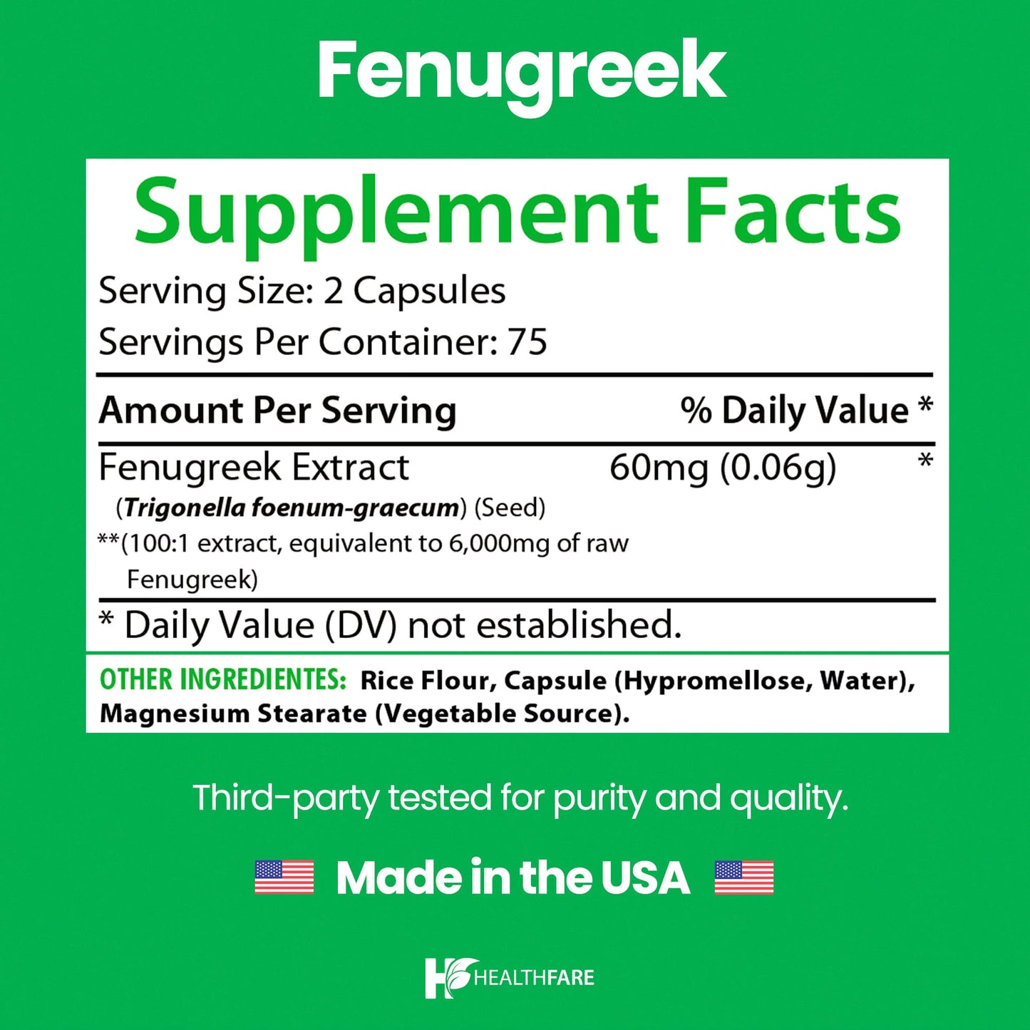 Healthfare Fenugreek Seed Extract 6000mg | 150 Vegan Capsules | Concentrated Herbal Supplement | Non-GMO, Gluten-Free | Made in USA Healthfare buy supplements Au