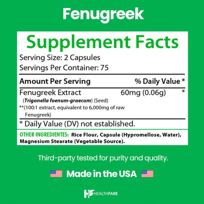 Healthfare Fenugreek Seed Extract 6000mg | 150 Vegan Capsules | Concentrated Herbal Supplement | Non-GMO, Gluten-Free | Made in USA Healthfare buy supplements Au