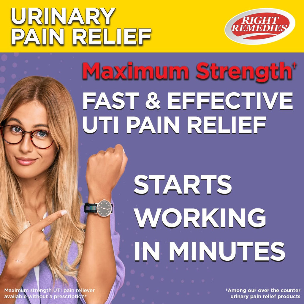 RIGHT REMEDIES Urinary Pain Relief Phenazopyridine HCl 99.5mg Tablets | Maximum Strength OTC for Fast Relief of UTI Pain, Burning and Bladder discomfort | Generic AZO Maximum Strength (72 Count) RIGHT REMEDIESBuy Supplements Australia