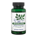 Green supplement bottle labeled 'Mindblend' by Vitanica on a white background