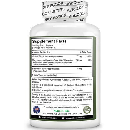 Magnesium Glycinate Chelate Complex with Albion Magnesium Bisglycinate Chelate, Vitamin B6 & BioPerine for Bone, Muscle, Natural Sleep, Nerve Function, Brain Booster | 3 Months Supply NuBest buy supplements Au