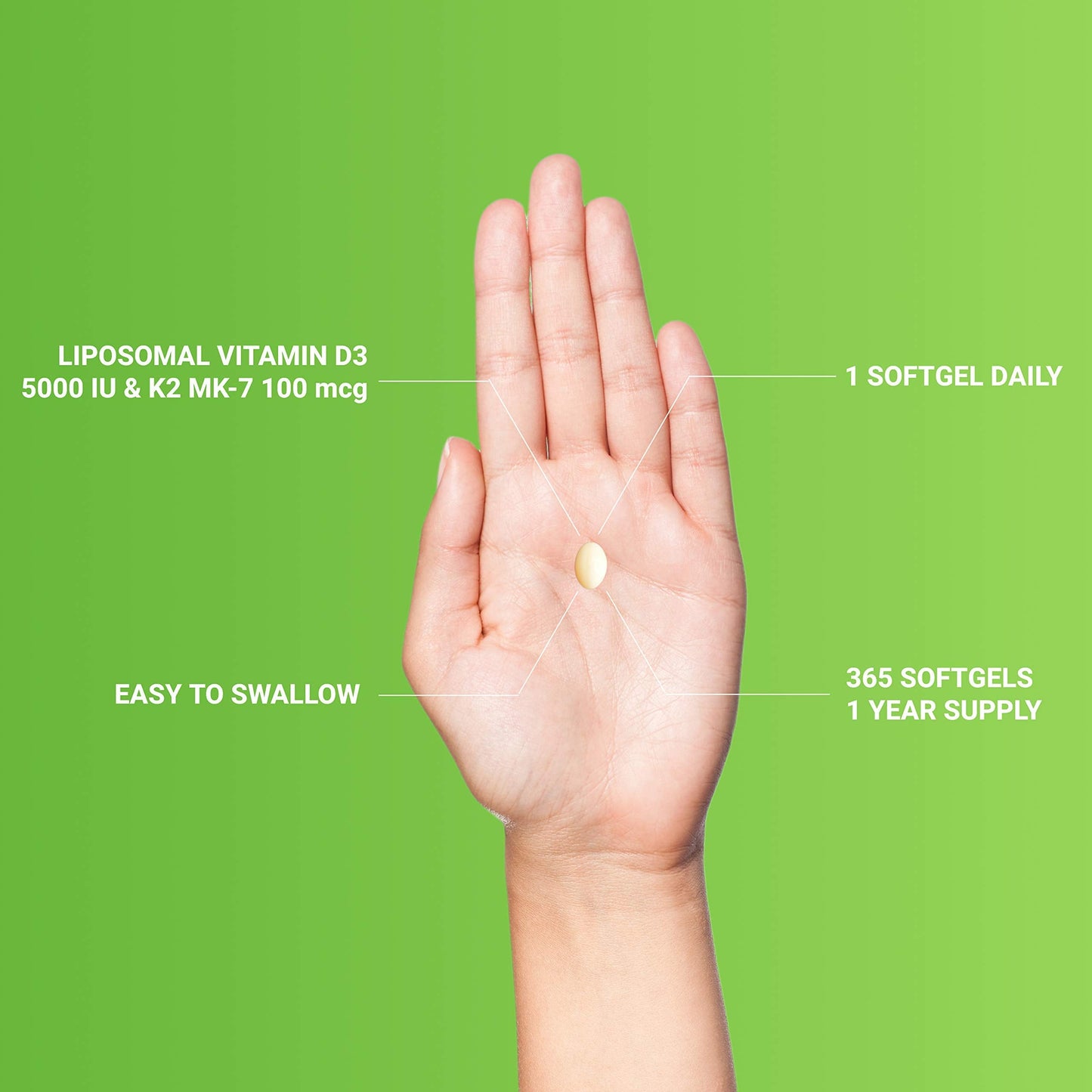 UpNourish Liposomal D3 K2 MK-7 – 365 Mini softgels with Organic Coconut Oil - 5000 IU 125 mcg Vitamin D3 and 100 mcg Vitamin k2