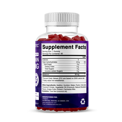Vitamatic Sugar Free Melatonin 30mg per Gummy - 60 Servings - 60 Vegetarian Gummies - Non-Habit Forming Supplement (60 Count (Pack of 1))