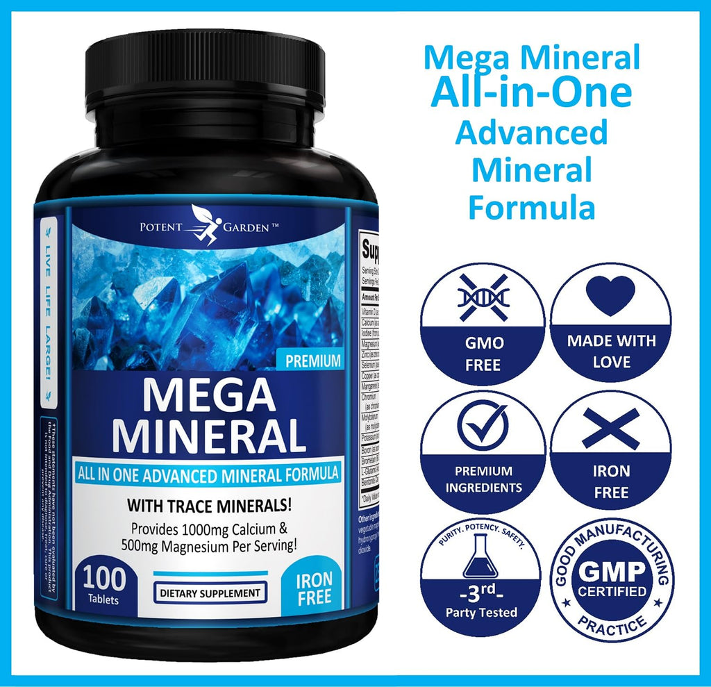 Potent Garden Mega Mineral Supplement Complete Mineral Complex with Calcium Magnesium Zinc Potassium Boron Selenium Chromium & 72 Trace