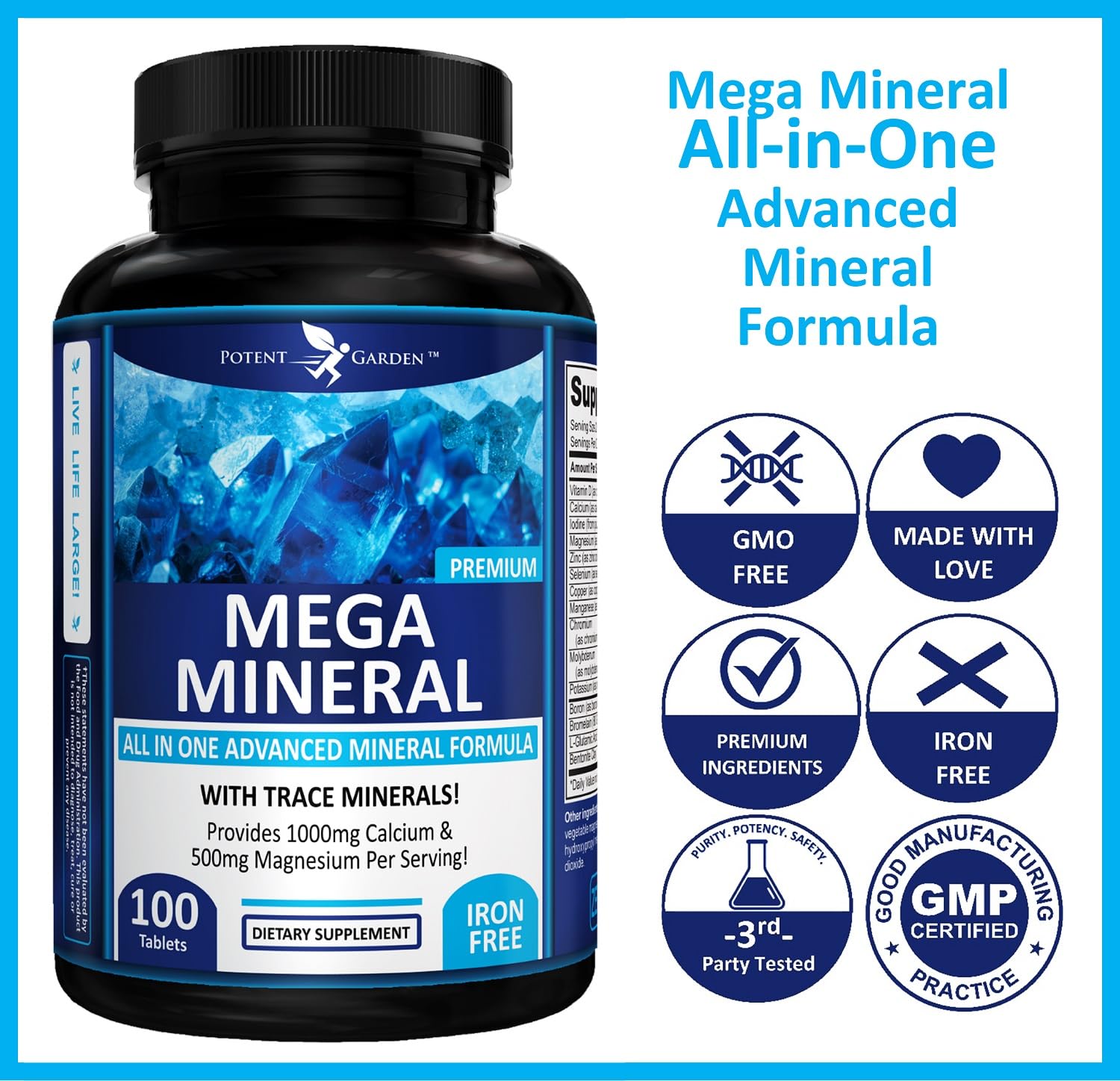 Potent Garden Mega Mineral Supplement Complete Mineral Complex with Calcium Magnesium Zinc Potassium Boron Selenium Chromium & 72 Trace