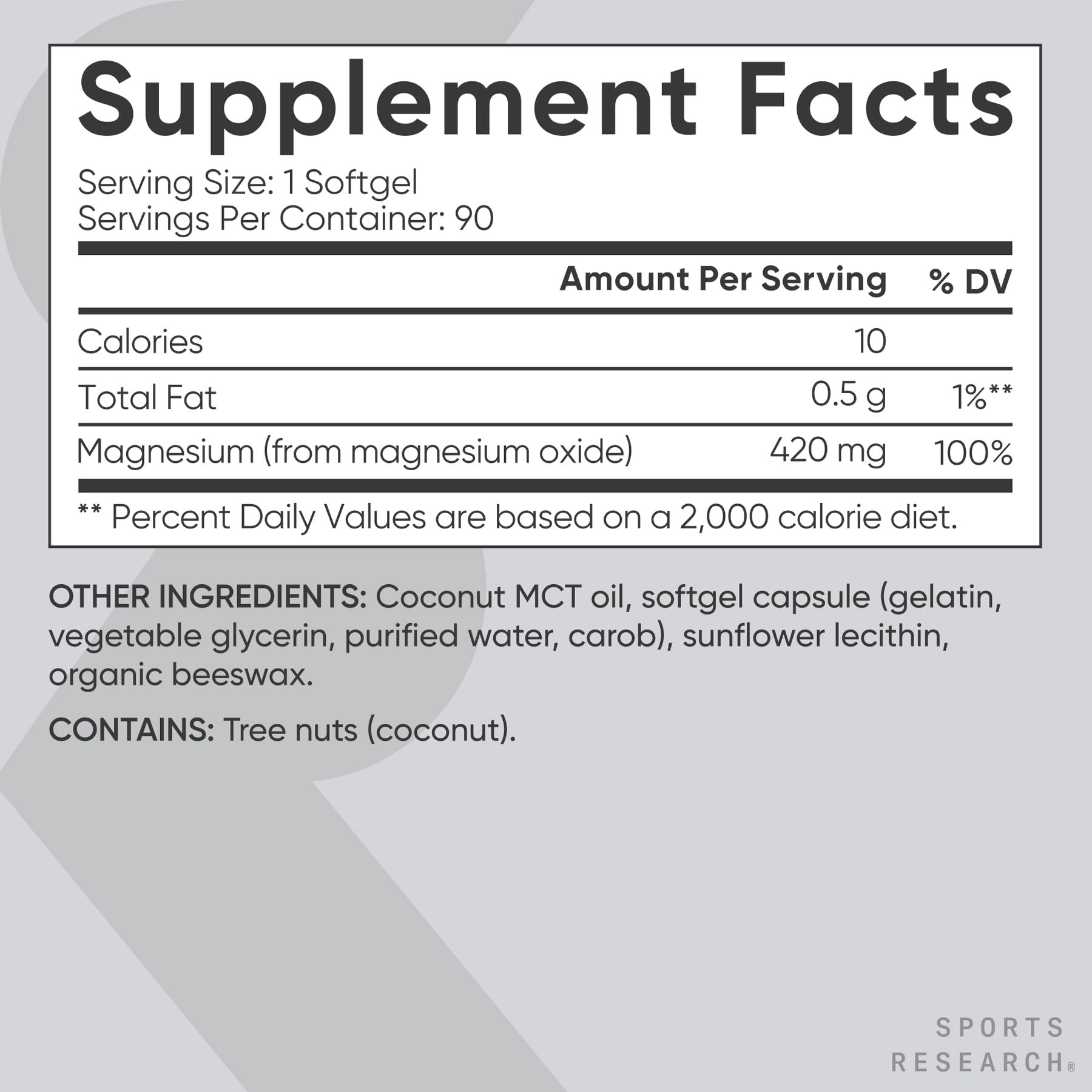 Sports Research® Magnesium Oxide 420mg with Coconut MCT Oil - Magnesium Supplement for Muscle, Nerve, and Bone Support* - Gluten-Free, Non-GMO - 90 Softgels Sports Research buy supplements Au