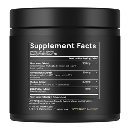 16x Strength Lions Mane Supplement Capsules Super Nootropic w. Ashwagandha & Rhodiola - Highest Potency 16:1 Lion's Mane Mushroom Extract 50% Polysaccharides