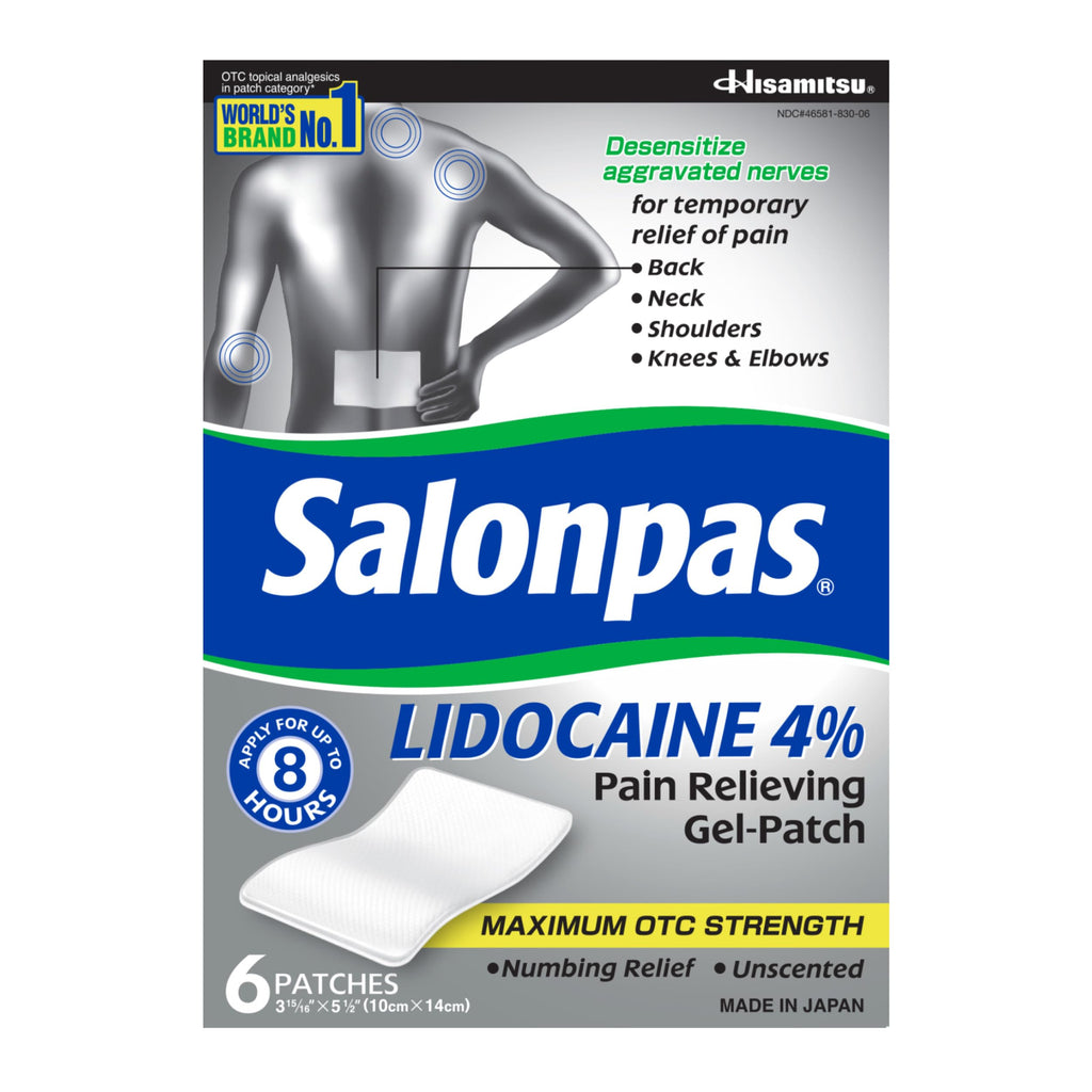 Salonpas Lidocaine 4% Pain Relieving Gel-Patch, 6 Count, for Back, Neck, Shoulder, Knee & Elbow Pain SalonpasBuy Supplements Australia
