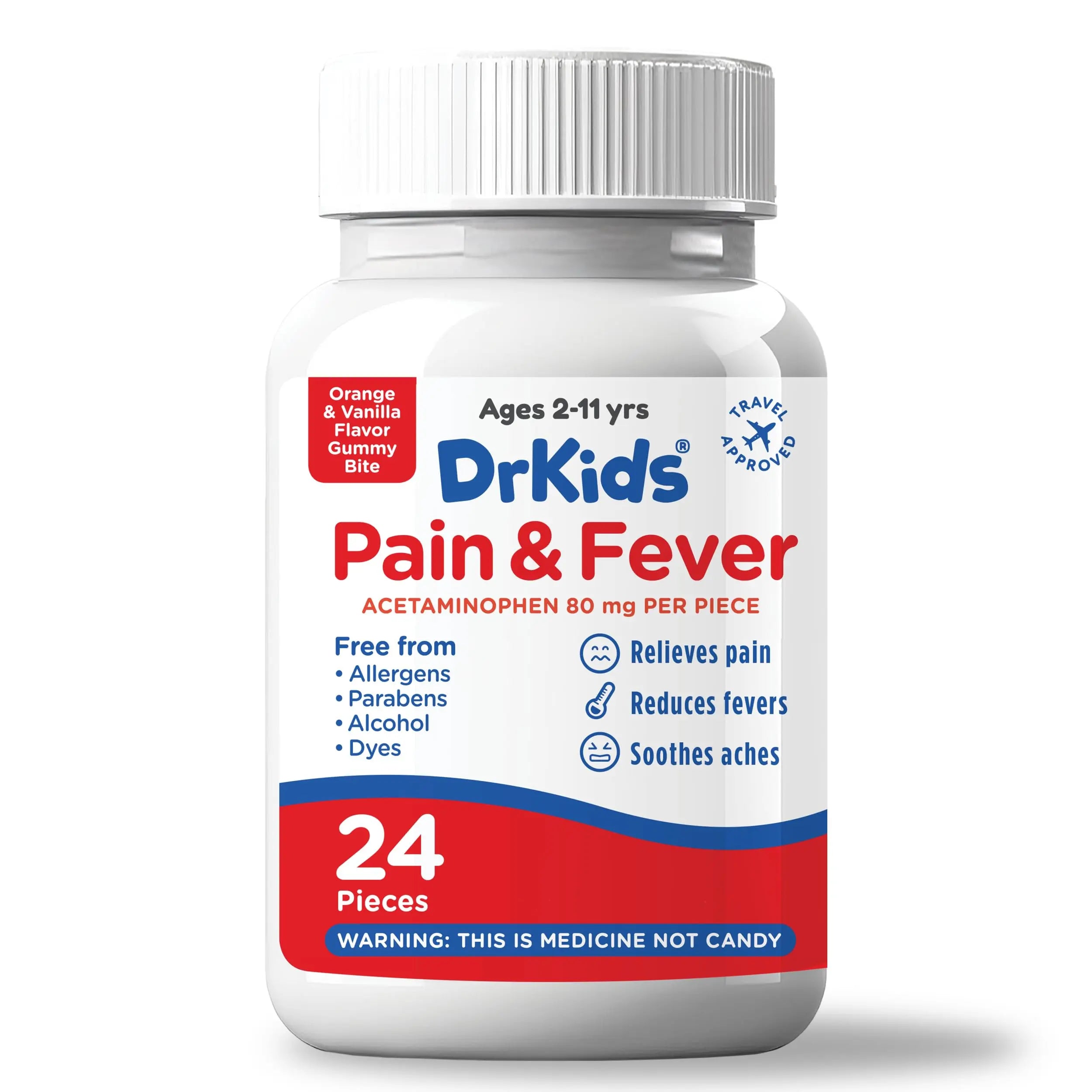 Dr. Kids Children’s Pain and Fever Gummy Bite - Chewable Acetaminophen for Kids Ages 2-11, Pre-Measured Soft Chews for Headache, Sore Throat, Cold and Flu, Orange Vanilla Flavor, 24 Count Dr. KidsBuy Supplements Australia