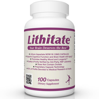 lithitate Lithium Aspartate 10mg | Supports Cognitive Function & Brain Health with Aging | NSF Certified | Promotes Mental Clarity, Healthy Mood & Longevity