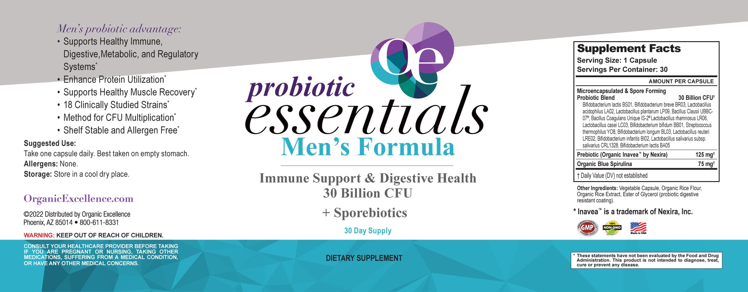 Organic Excellence Mens L Reuteri Probiotics for Gut Health with Prebiotics – 18 Strains for Digestive Health, Bloating & Immune Support – 30 Billion Probiotics + Sporebiotics – 30 Capsules Organic ExcellenceBuy Supplements Australia