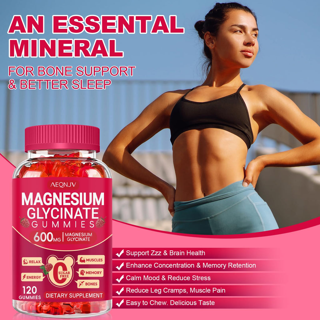 Magnesium Glycinate Gummies 600mg, Sugar Free Magnesium Gummies for Adults, Chewable Potassium Supplements for Body Support, Zzz and Relaxation, 120 Count AEQNJVBuy Supplements Australia