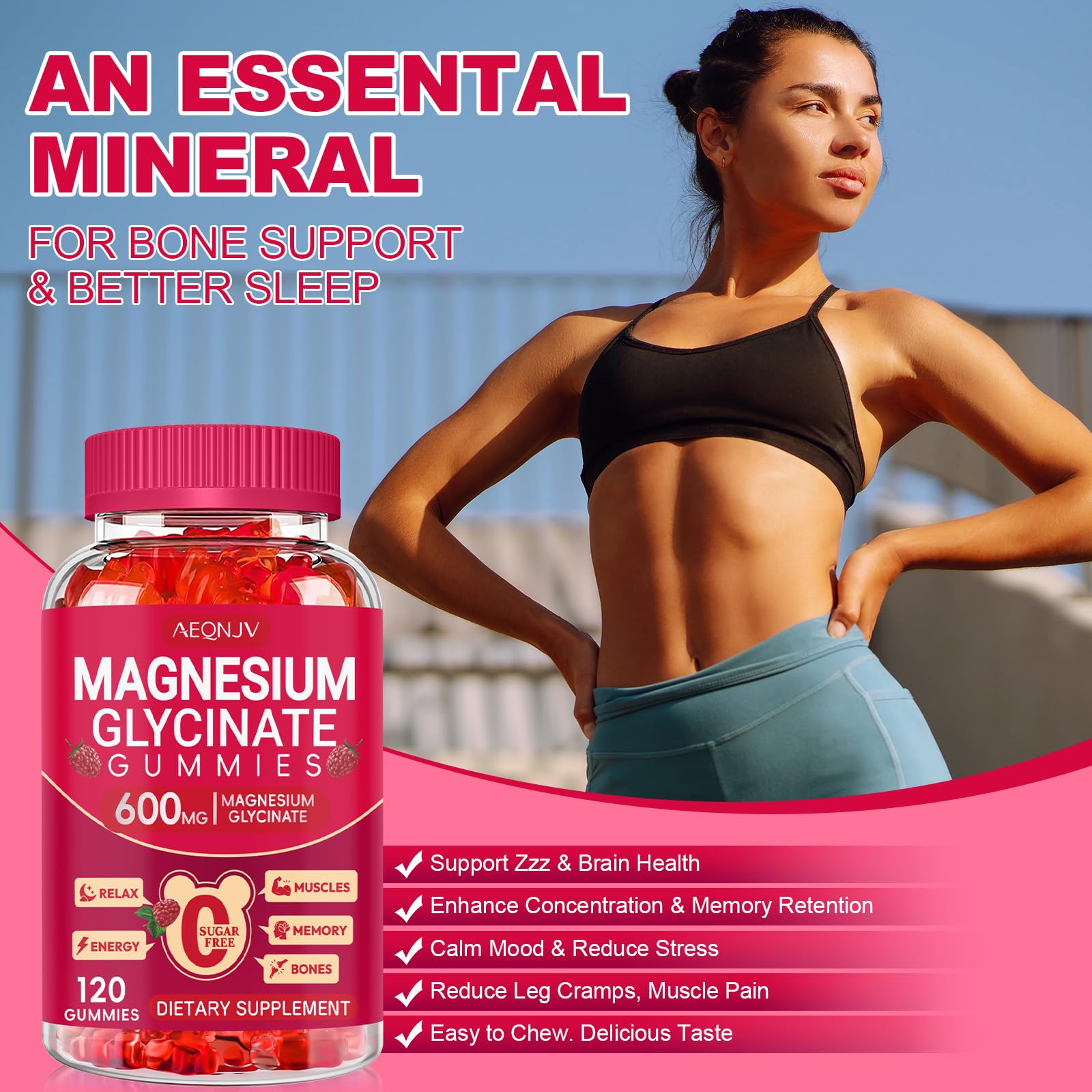 Magnesium Glycinate Gummies 600mg, Sugar Free Magnesium Gummies for Adults, Chewable Potassium Supplements for Body Support, Zzz and Relaxation, 120 Count AEQNJVBuy Supplements Australia