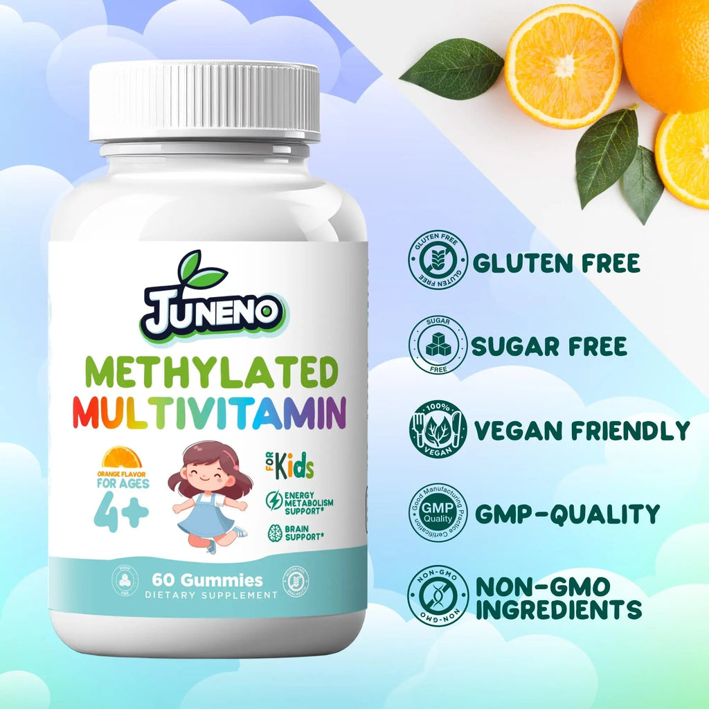 Juneno Methylated Multivitamin Gummies for Kids - MTHFR Support Supplement with B Complex 5-MTHF Folate (L-Methylfolate) Juneno