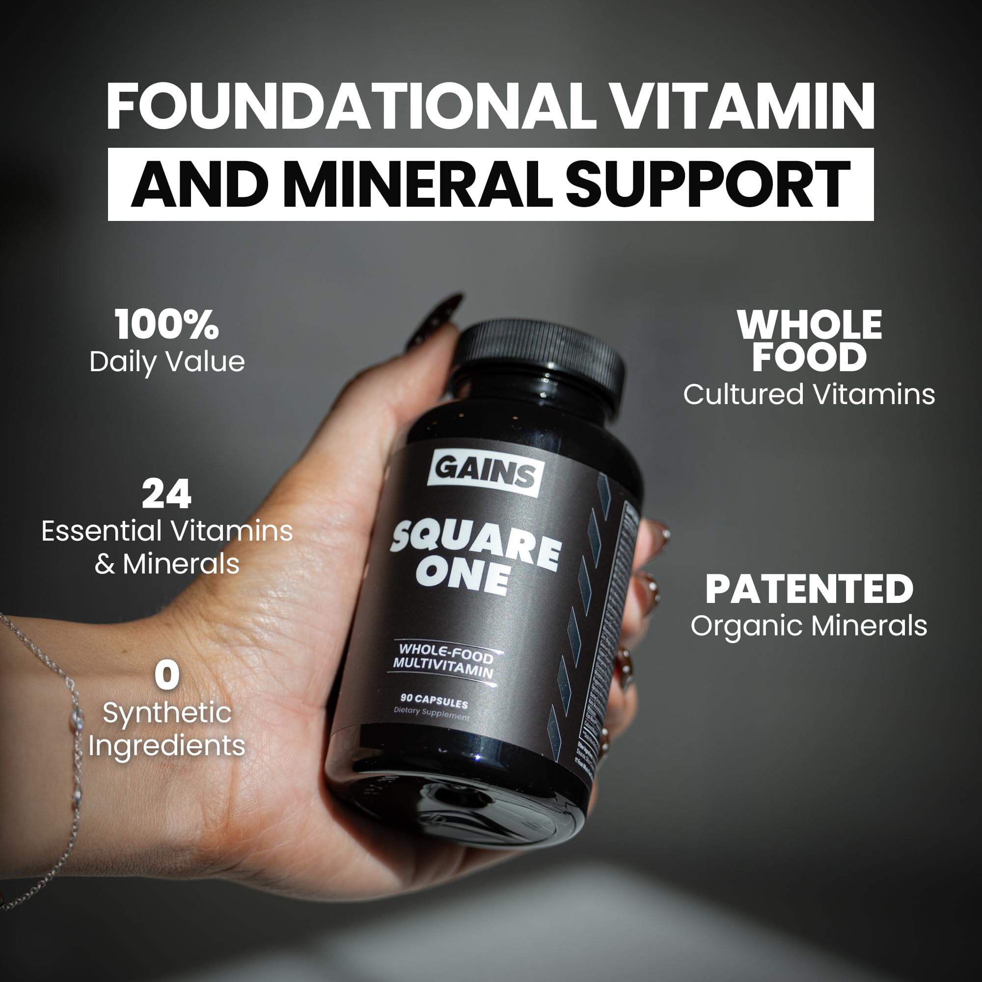 Gains in Bulk Square 1 Multivitamin and Mineral Supplement for Women and Men, Vitamins, Digestive Enzymes and Organic Minerals for Muscle Health, Performance and Immune Support, 90 Capsules GAINS IN BULK GAINSINBULK.COMBuy Supplements Australia