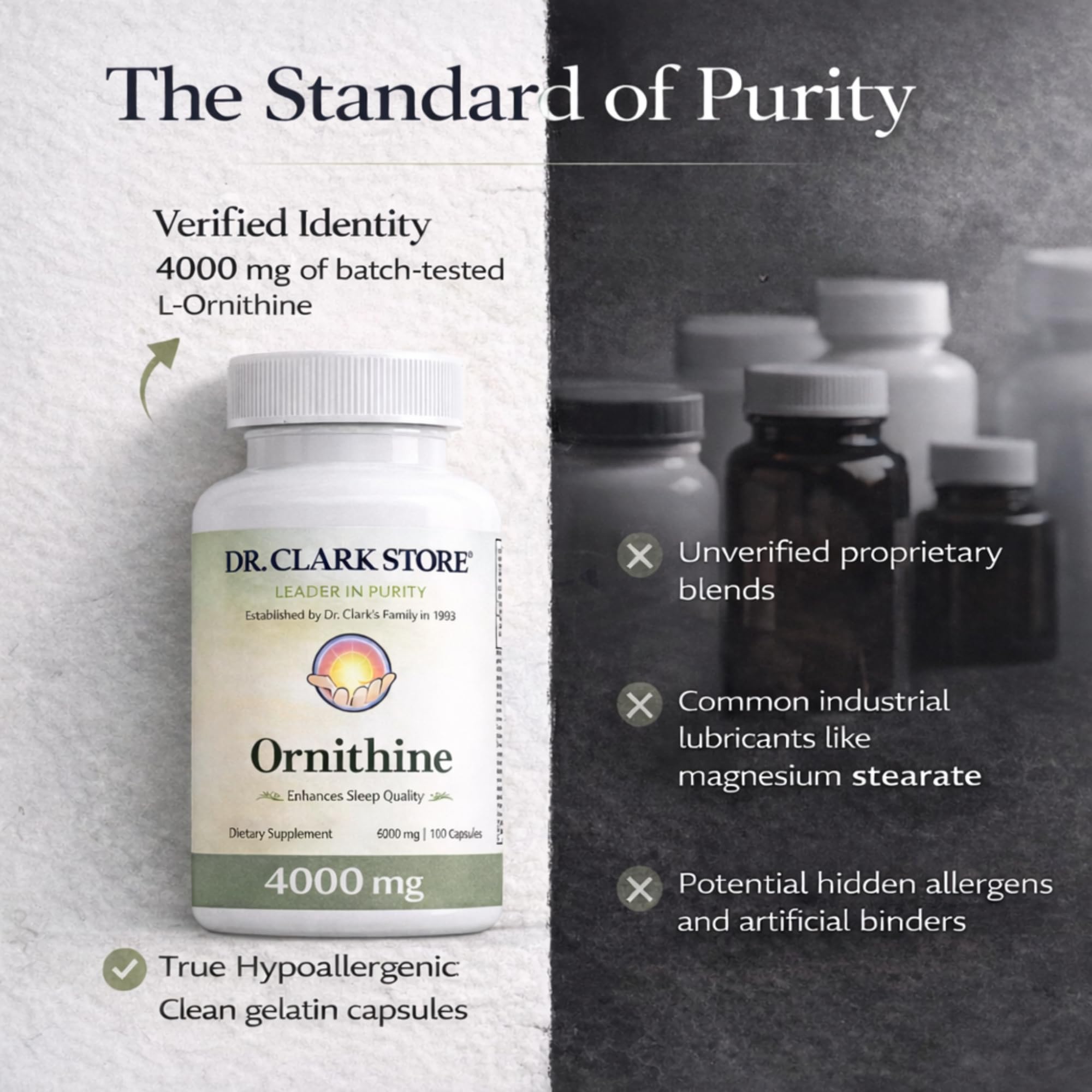 Dr Clark Ornithine Dietary Supplement - Gluten Free, Natural Sleep Aid, Promotes Protein Metabolism, Cleansing and Detoxification, 500mg, 100 Gelatin Capsules Dr Clark StoreBuy Supplements Australia