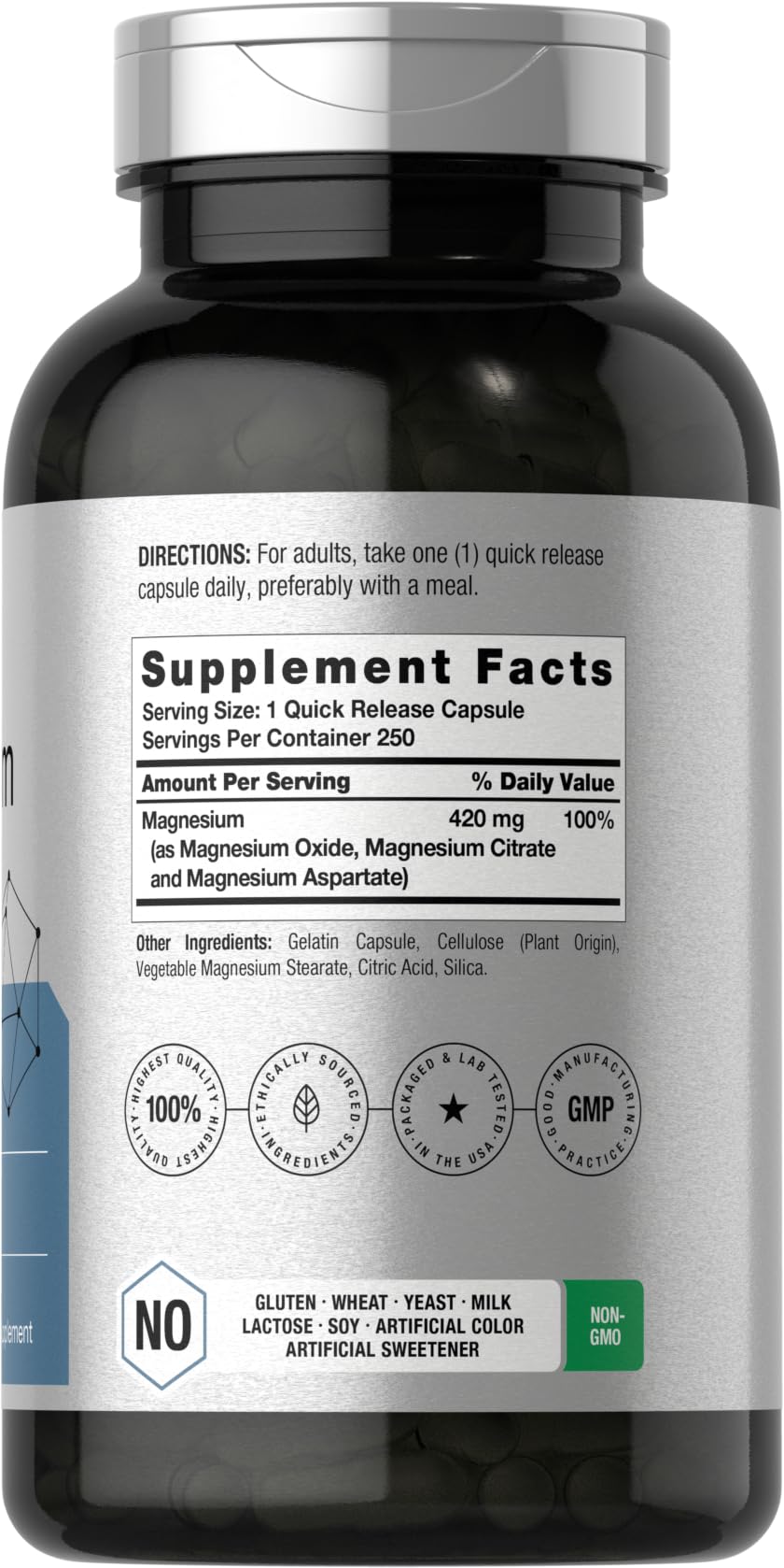 Horbäach Triple Magnesium Complex | 420 mg | 250 Capsules | Non-GMO and Gluten Free Formula | Magnesium Oxide, Citrate, and Aspartate Dietary Supplement Horbäach buy supplements Au