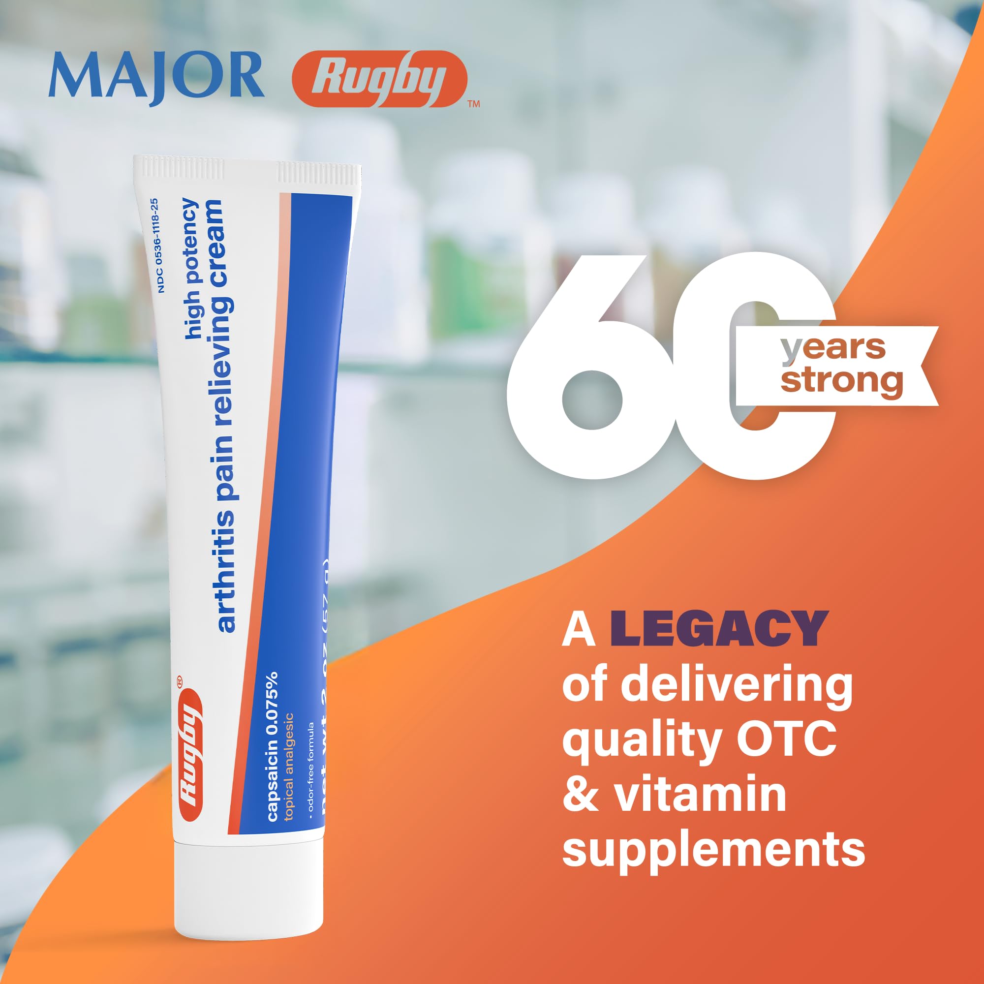 Rugby High Potency Capsaicin 0.075% Cream - Pain Relief Cream for Arthritis - 2 Oz (57g), (1 Pack) RUGBY LABORATORIESBuy Supplements Australia