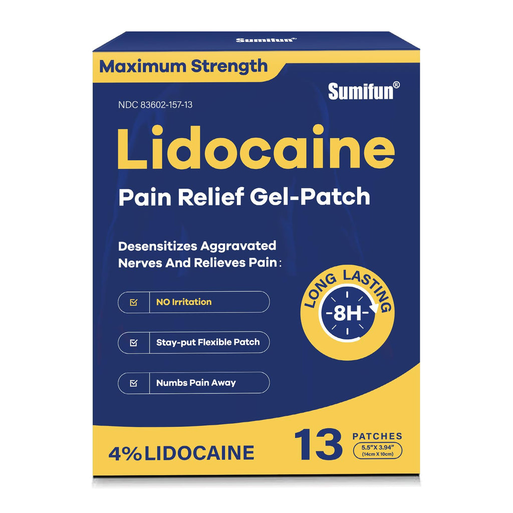 Sumifun 4% Lidocaine Patches Maximum Strength - 13 Count Pain Relieving Gel Patch for Muscle Soreness, Back Ache, Knee, Neck & Joint Pains - Topical Analgesic (Large, Count, 13) SumifunBuy Supplements Australia