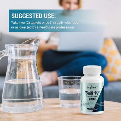 Heivy Magnesium Complex, Magnesium Glycinate, Citrate, Malate, Oxide, Gluconate with Zinc and Vitamin D3, Magnesium Supplement for Muscle, Nerve, Heart, Bone Support, High Absorption, 90 Tablets Heivy buy supplements Au