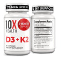 10X Health Vitamin D3 5000 IU & K2 MK7 - Menaquinone 7, High-Potency D3 K2 Vitamin Supplement for Bone Health, Heart and Teeth - 125 mcg Vitamin D & 90 mcg Vitamin K2-60 Capsules 10X Health System buy supplements Au