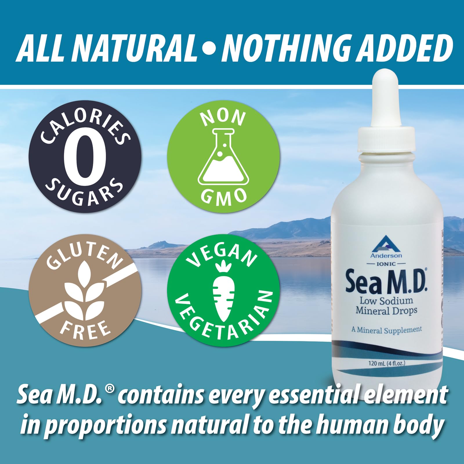 Anderson Sea M.D. Concentrated Trace Mineral Drops, 79 Trace Minerals with Magnesium, Sodium and Chloride Electrolytes - Supports Hydration, Energy