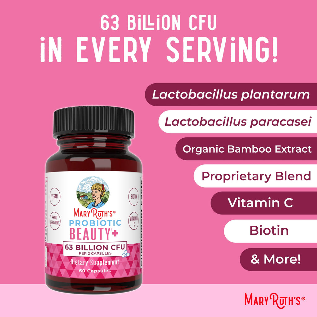 MaryRuth Organics Probiotic Beauty Capsules | Vegan Collagen Support | Anti Aging | Gut Health | Hair Skin and Nails Vitamins | Skin Care