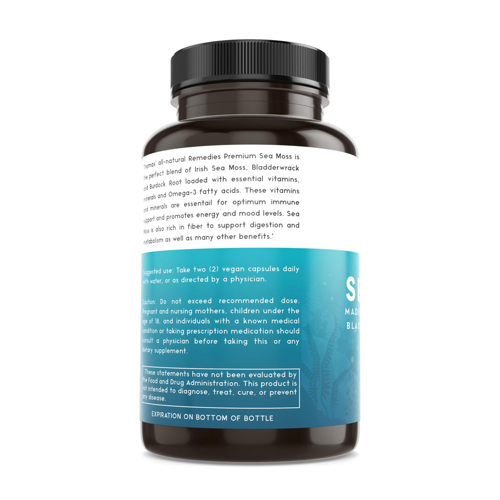 Thomas' all-natural Remedies Irish Sea Moss Capsules, Sea Moss with Bladderwrack & Burdock Root Organic for Gut Health, Digestion, Energy & Immune Support, 120 Seamoss Pills Thomas' all-natural RemediesBuy Supplements Australia