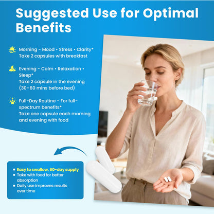 Lithium Orotate 5/10mg, L-Theanine 200mg, Ashwagandha 300mg - Mood Focus Memory Brain Supplements with Bacopa Monnieri, Lion’s Mane, Magnesium, Zinc D3 B6 Folate B12