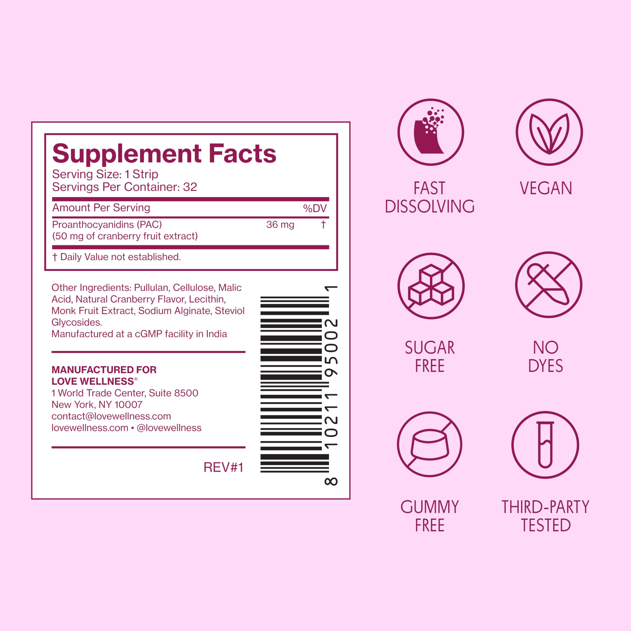 Love Wellness Urinary Tract* Quick Melt Strips - Fast-Dissolving UT Support with 36 mg PACs from Cranberry Fruit Extract - Promotes Urinary Health* - No Water Needed - Vegan and Sugar Free - 32 Strips Love WellnessBuy Supplements Australia