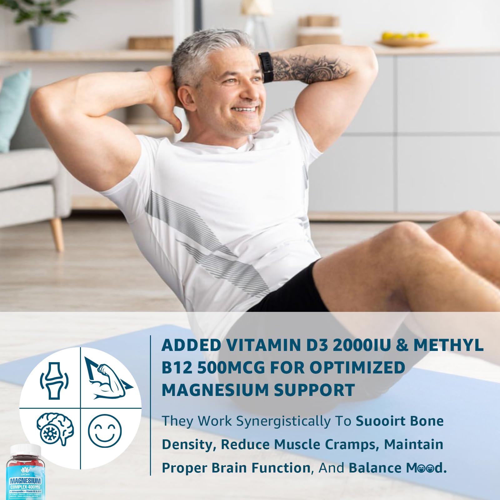 Sugar Free Magnesium Complex for Women, Calm Magnesium Gummies for Adults 400mg, Magnesium Glycinate, Citrate, Malate & More- Magnesium Gummy with Magnesium Ashwagandha, D3, B12 for Relax, Calm, Vegan LILICARE buy supplements Au