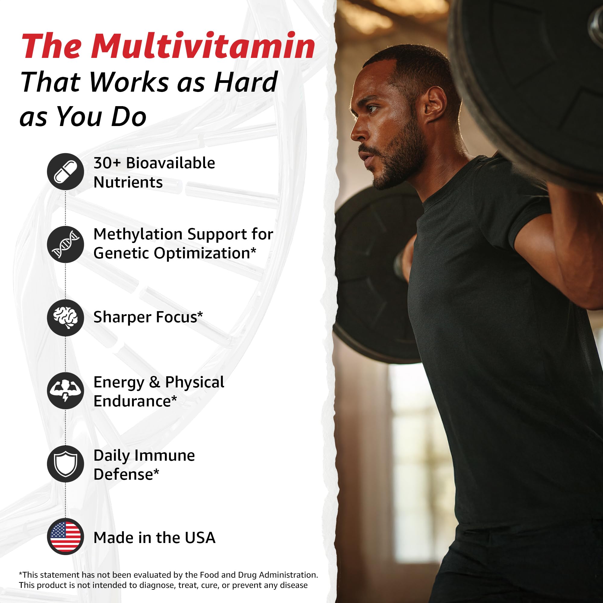 10X Health Optimize Methylated Multivitamin for Men - 90 Capsules, 34 in 1 Formula with 800 mcg of Vitamin B12, 5-MTHF, NAC