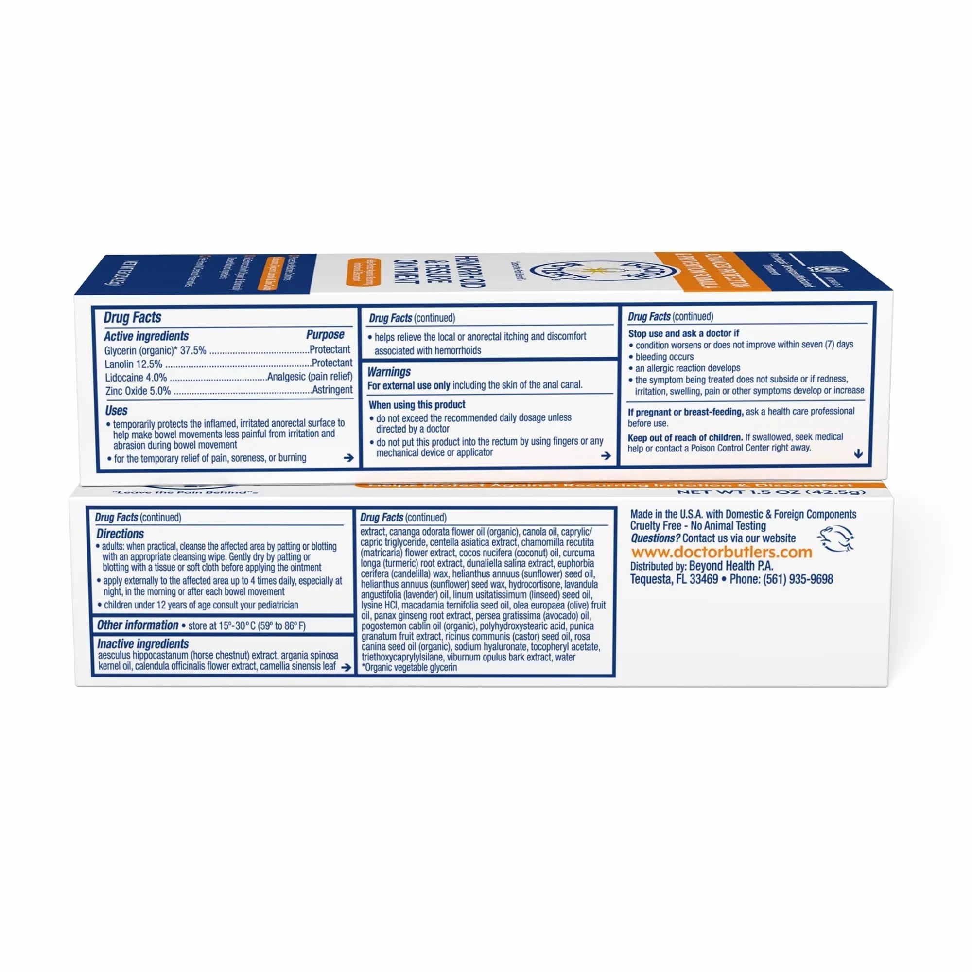 Doctor Butler's Advanced Hemorrhoid & Fissure Ointment – Lidocaine Hemorrhoid Treatment and Fissure Treatment Extra Strength Formula, Heals and Provides Fast Pain and Itch Relief* (1.5 oz.) Doctor Butler'sBuy Supplements Australia
