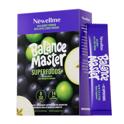 NEWELLME Balance Master Acai Apple Cider Vinegar Powder, Healthy Blood Sugar Support, Probiotics & Digestive Enzymes for Metabolic Support, Vegan Non-GMO, 14 Servings NEWELLMEBuy Supplements Australia