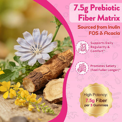 Fiber Gummies 7500mg, Probiotics & Digestive Enzymes, Sugar-Free, Vegan & Gluten-Free Supplement for Gut Health, Bloating Support & Regularity,