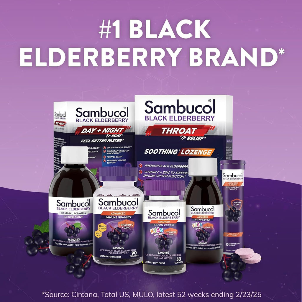 Sambucol Black Elderberry Syrup - Black Elderberry Liquid, Immune Support for Kids and Adults, High Antioxidants, Gluten Free