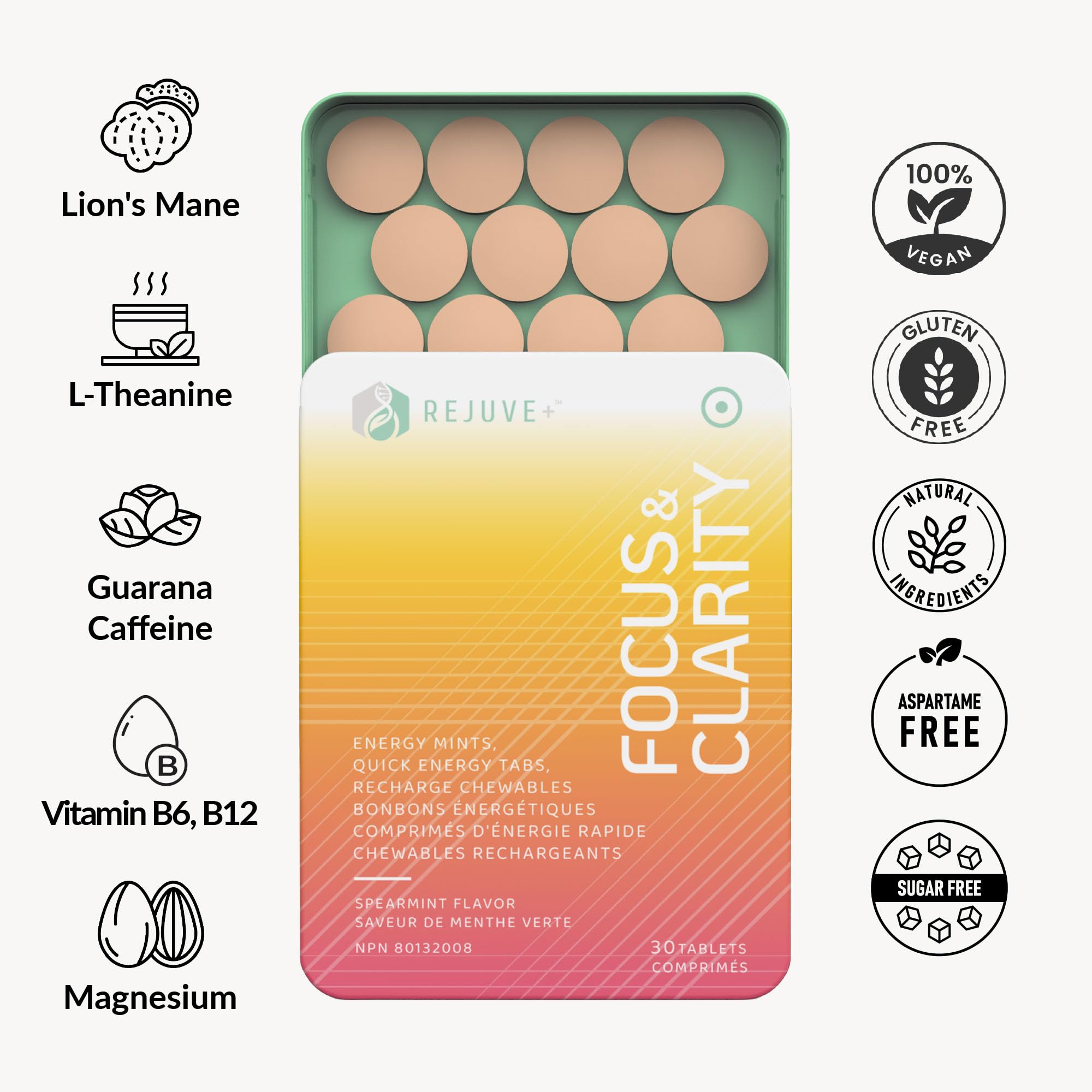 REJUVE+ Focus & Clarity Nootropic Supplement – Brian Boost | L-Theanine, Caffeine, Lion’s Mane, Magnesium, Vitamin B6 & B12 | Brain Support, Memory, Focus & Energy | Mint Flavor (30 Chewables) (1) REJUVE+ buy supplements Au