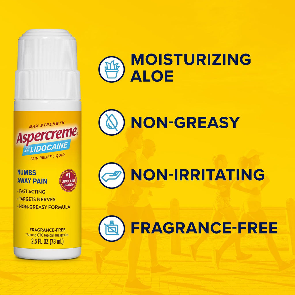Aspercreme Odor Free Max Strength Lidocaine Pain Relief Liquid with Roll-On No Mess Applicator, 2.5 oz. AspercremeBuy Supplements Australia
