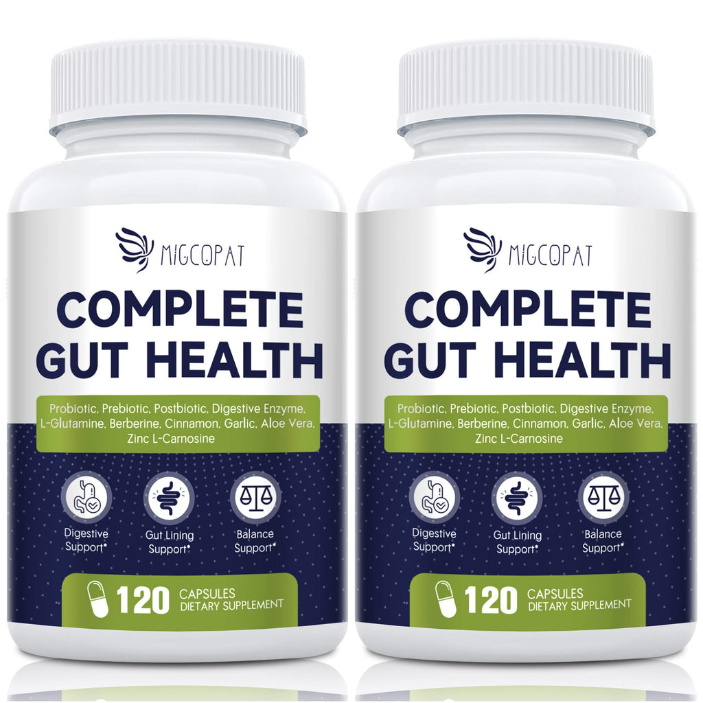Migcopat Probiotics for Digestive Health, 80 Billion CFU Probiotics, Prebiotics, Postbiotics & Digestive Enzymes, Gut Health Capsules with Berberine, Cinnamon,
