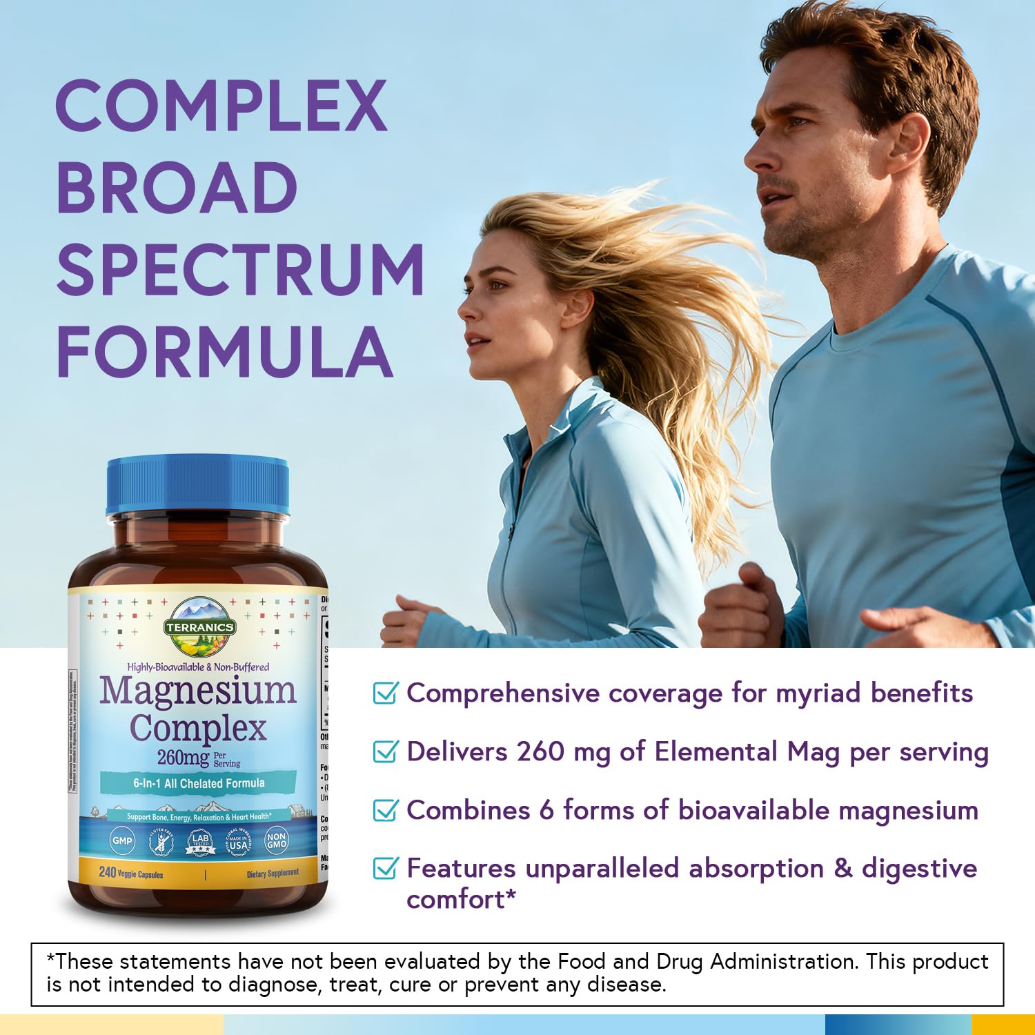 Terranics Magnesium Complex, 6-in-1, High Absorption, Glycinate, Citrate, Aspartate, Gluconate, Calmness, Heart, Bone, 240 Capsules, Non-Buffered Terranics buy supplements Au
